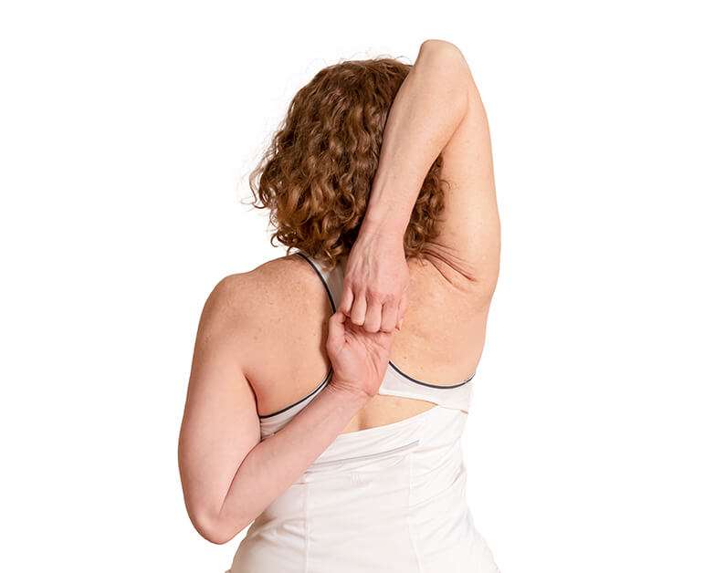 mountain pose cow-face arms